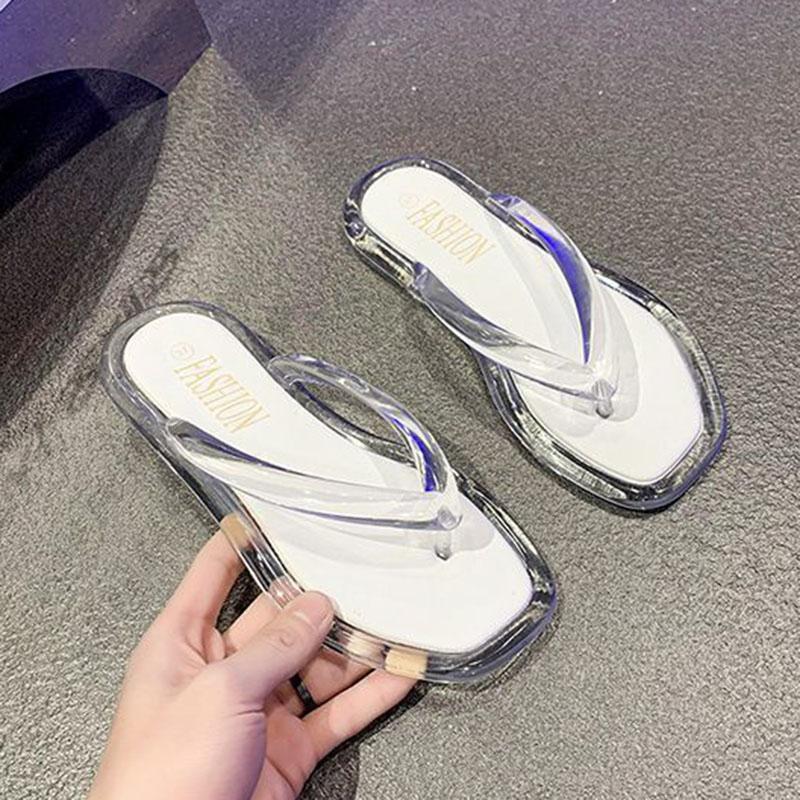 Women's Flip Flops Summer Square Toe Flat Beach Slippers for Women PVC Transparent Indoor Casual Female Back Jelly Slides Shoes