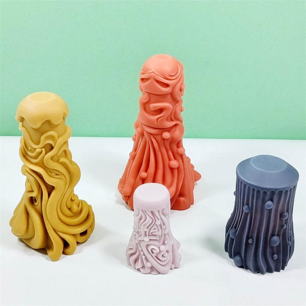 Cylinder Candle Mold Carved Pillar Candle Molds for DIY Candle Gypsum Ornaments Home Decorations Epoxy Resin Casting