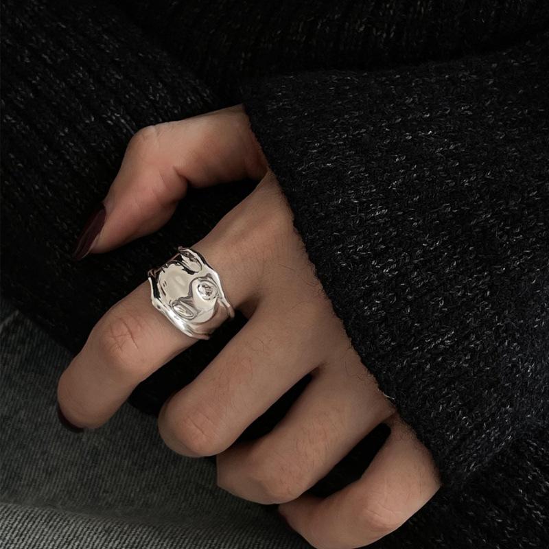 PANJBJ 925 Sterling Silve Irregular Ring for Women Girl Liquid Lava Hollowing Out Wide Hip Hop Jewelry Gift Dropshipping