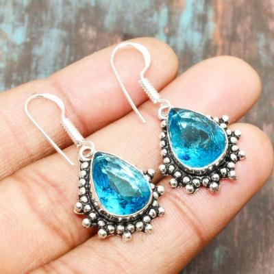 Schweizer Blautopas-Edelstein, massiver 925er-Sterlingsilber, handgefertigter Ohrring-Schmuck