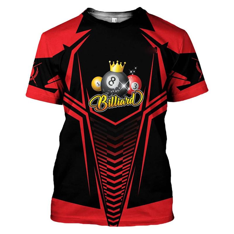 Fashion Billiards Team 3D Print T-shirt For Men Regular Lines Design Round Neck Short Sleeve T Shirts Casual Sports Game Tee