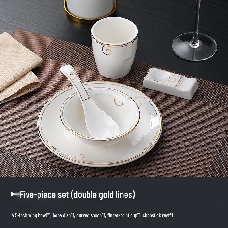 Chinese Ceramic Tableware Set with Double Gold Lines