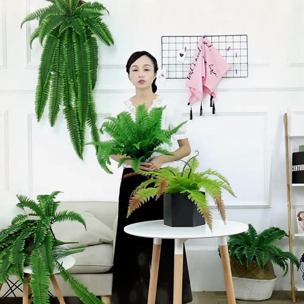 2Pcs Artificial Boston Fern Fake Ferns 20 Leaves for Each Bouquet Fake Fern Bush Plant Lifelike 21 Inch for Office Garden Decor