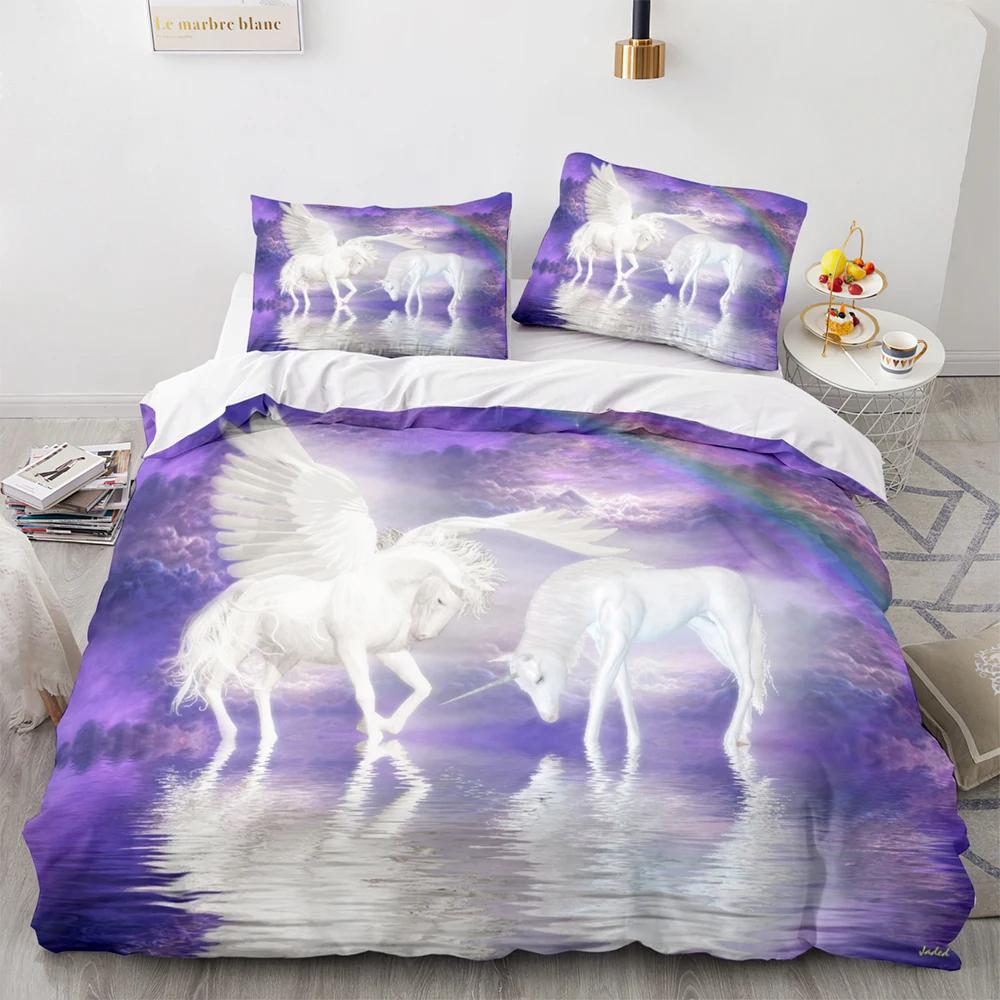 Fantasy Unicorn Bedding Set Single Twin Full Queen King Size One-horned Horse Bed Set Aldult Kid Bedroom Duvetcover Set 3D Print
