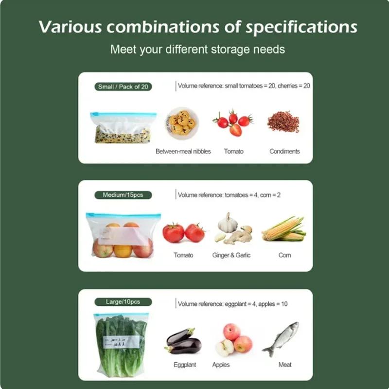 Zipper Sealed Bag Food Grade Fresh-keeping Bag Household Refrigerator Storage Food Packaging Sealing and Compact Bag reusable