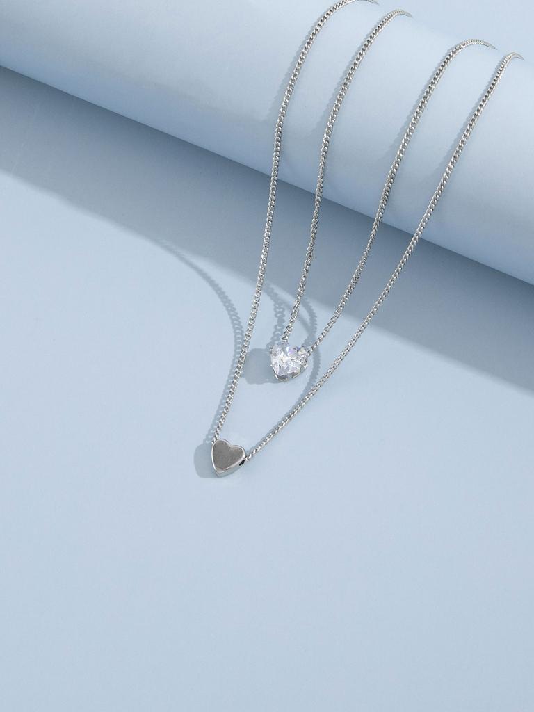 Stylish New, Sweet Double-layered Love Heart-shaped Rhinestone Pendant, Women's Necklace Collarbone Chain.