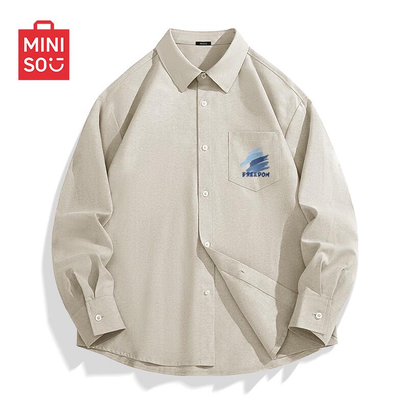 MINISO Men s Casual Loose Oxford Long-Sleeve Cuban Collar Shirt 2XL