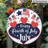 2D Flat, 1pc Round Aluminum Hanging Sign - 4th of July Patriotic Metal Wall Sign, "Happy Fourth of July" Star & Flag Design, Perfect for Indoor