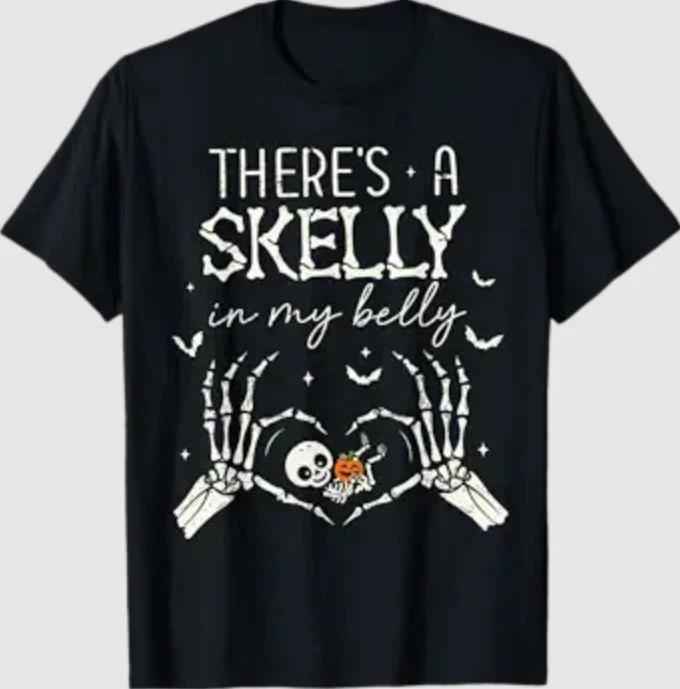There s A Skelly in My Belly Funny Halloween Pregnancy Women T-Shirt S