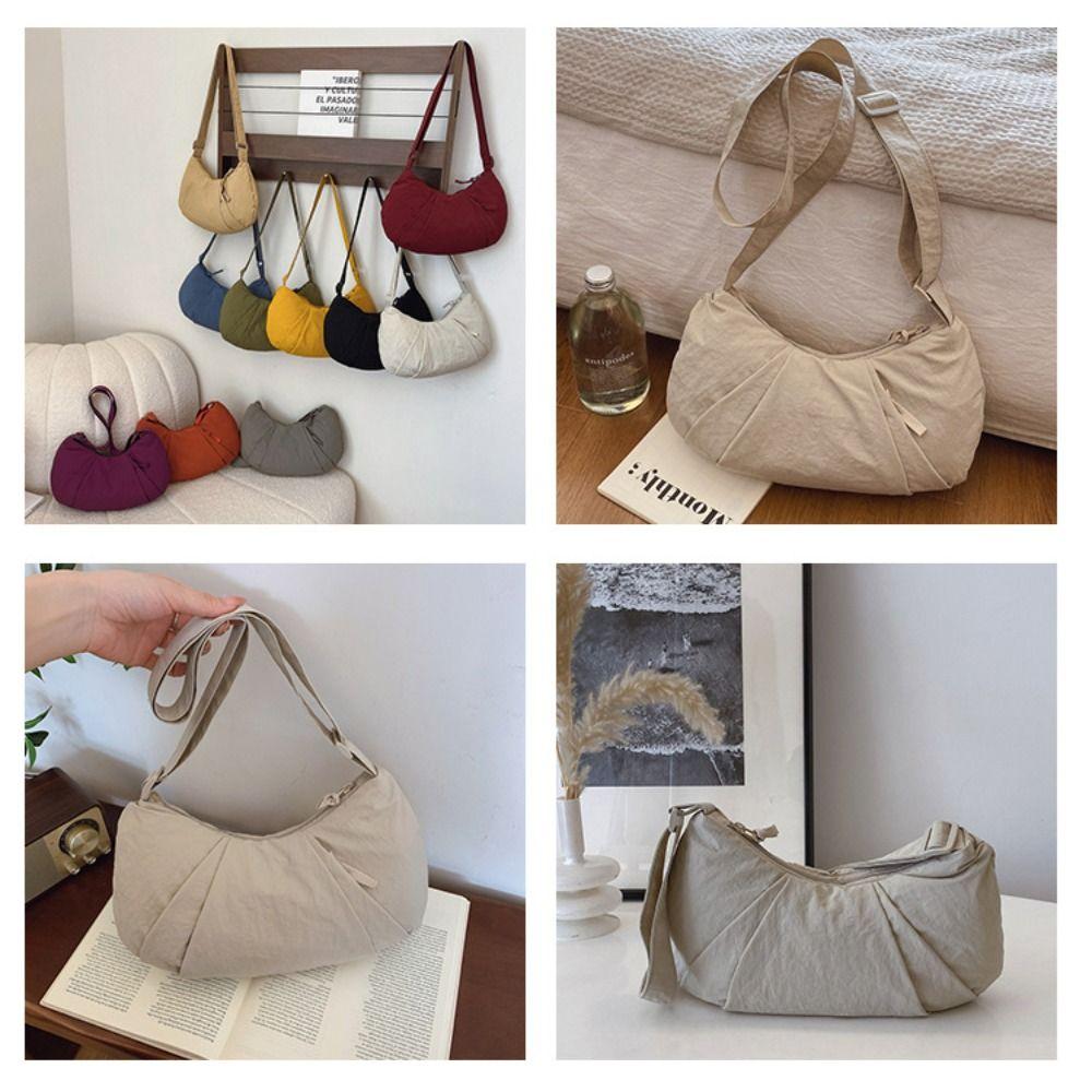 Korean Style Nylon Shoulder Bag Lightweight Sports Messenger Bag Zipper Dumpling Bag Male/Female