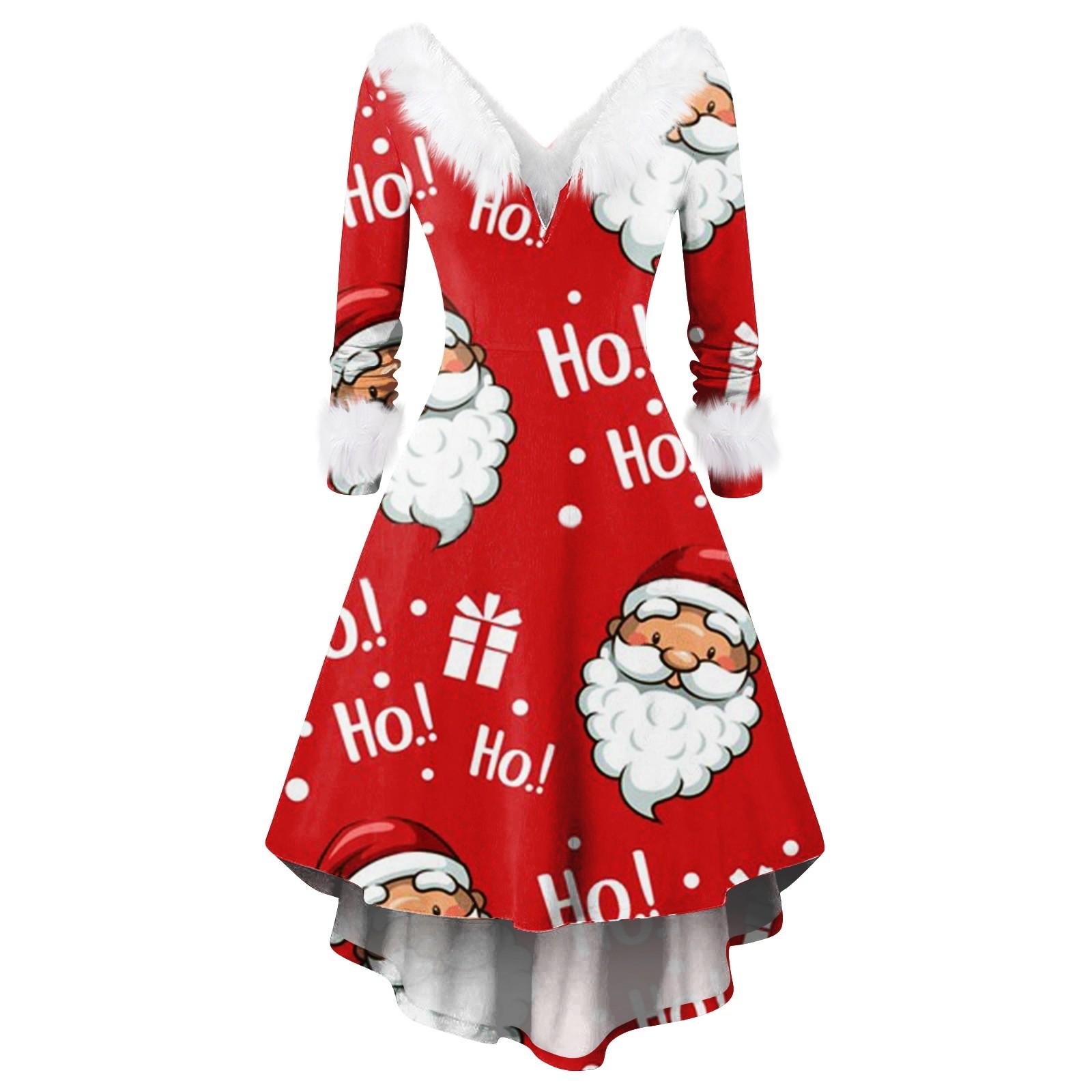 

Жіноча модна повсякденна вечірня сукня з різдвяним принтом і довгими рукавами з V-подібним вирізом XXL винний