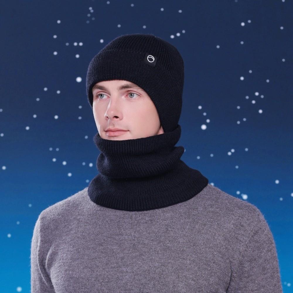 Warm Cap Winter Glove Cap Set Neck Warmer Solid Beanie Fashion Knitted Hat Gloves Scarf Men Male