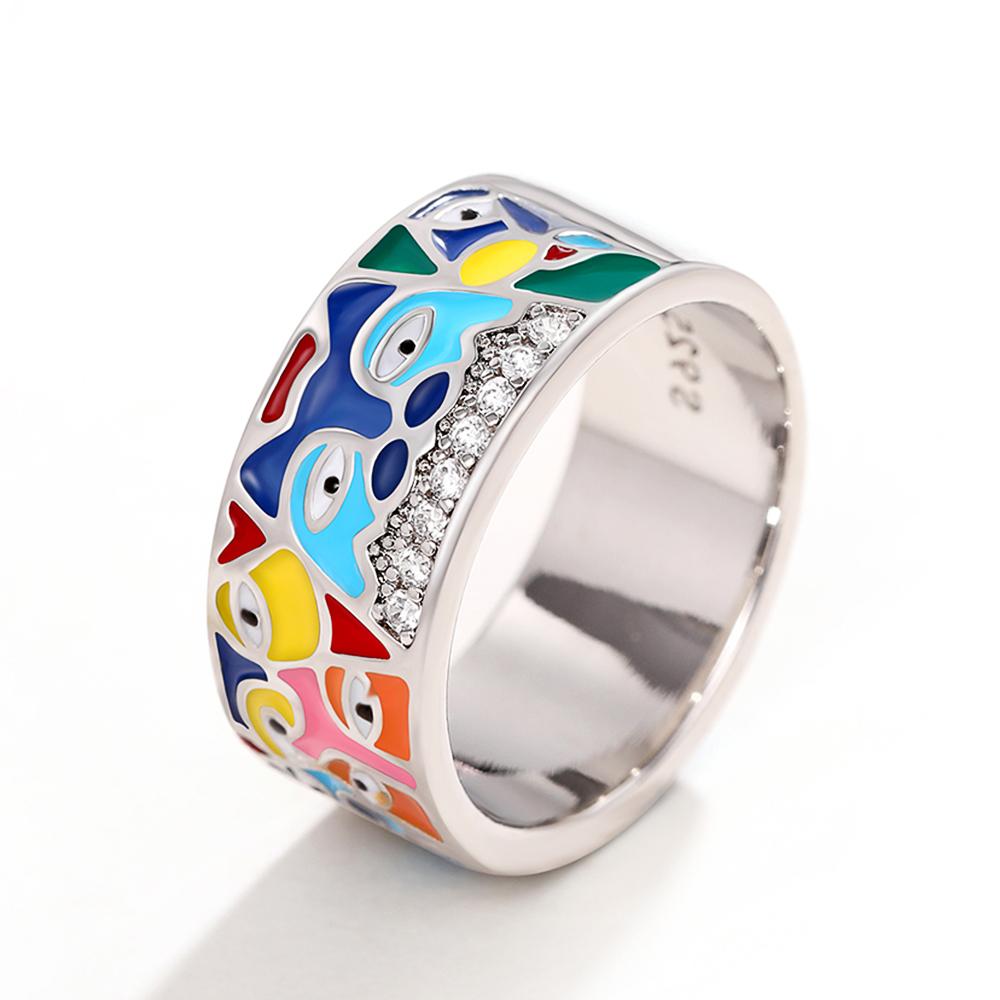 Huitan Creative Colorful Enamel Feather Rings Newly Designed Women Finger Accessories for Party Exquisite Gift Statement Jewelry