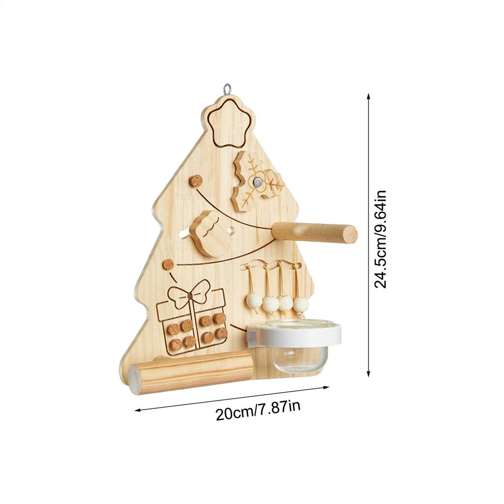 Bird Toy Chewing Christmas Tree Shaped Chewing Bird Playground Interactive Wooden Climbing Perch Enrichment For Cage Inside