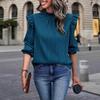 Fashion Spring Autumn Elegant Ruffled Stand-up Collar Women Blouse 2025 Loose Long Sleeve Office Shirt Casual Simple Streetwear Tops T-shirts