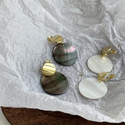 Retro Geometric Round Natural Shell I Cold Wind Exaggerated Pendant Earrings Without Earrings, Mosquito Coil Disc, Earclip Earrings