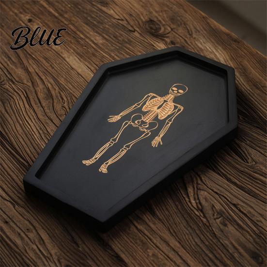 Organizzatore da bancone da bagno impermeabile Vassoio da portata gotico di Halloween con scheletro inciso Tagliere in legno per salumi Cofanetto Forma unica Dessert