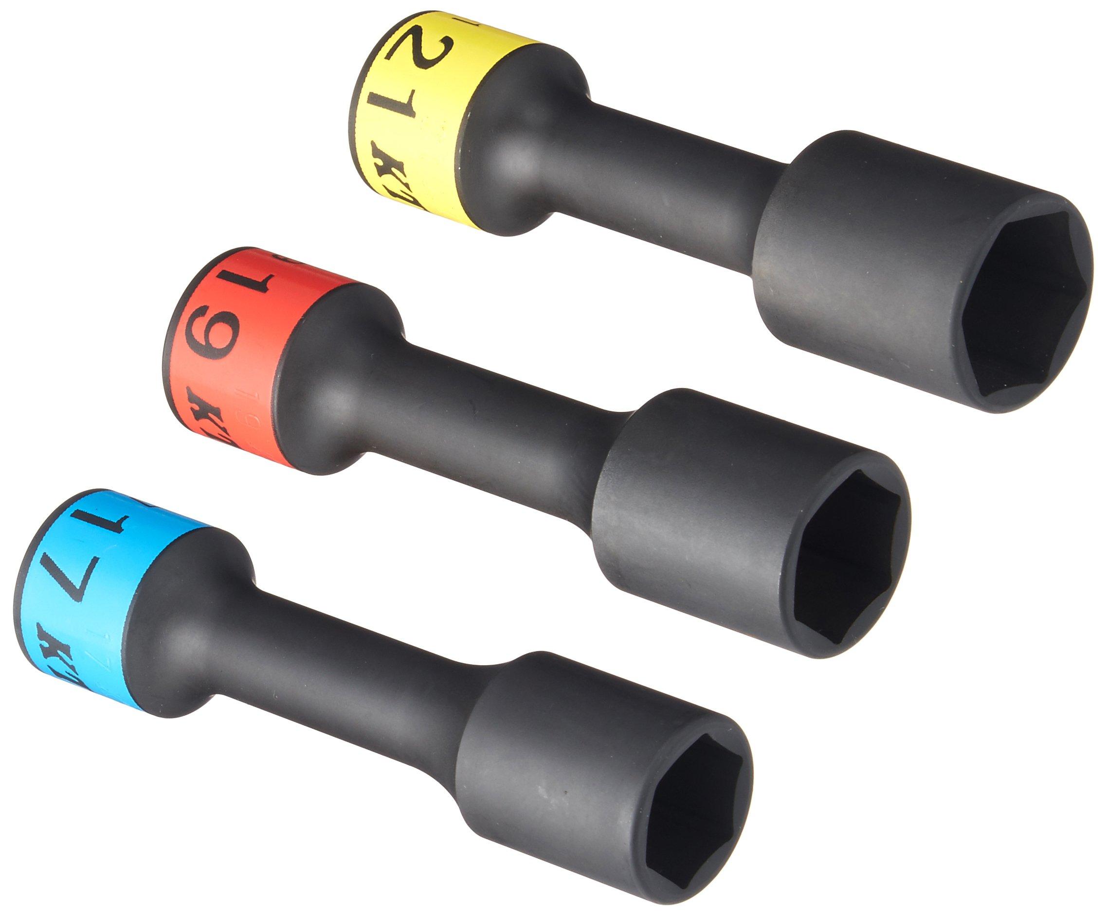 

Набір головок для гайковерта Kyoto Tool, для колісних гайок, довгі, тонкостінні TBP4903 (KTC) (12.7 кв.. мм), (BP49-17, 19, 21), Набір з 3 предметів, чорний