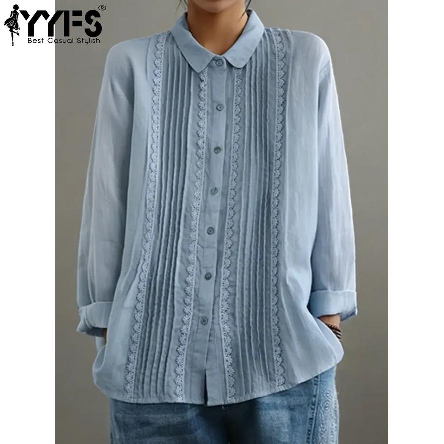 YYFS Women's Fashion Casual Spring Autumn Solid Color Print Long Sleeve POLO Neck Blouses & Shirts