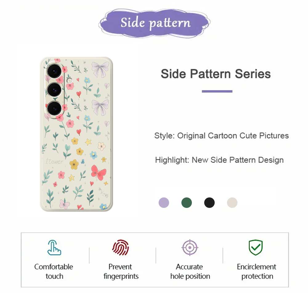For Samsung Galaxy S25+ Case Floral Bow Pattern Printing Straight Edge TPU Phone Back Cover