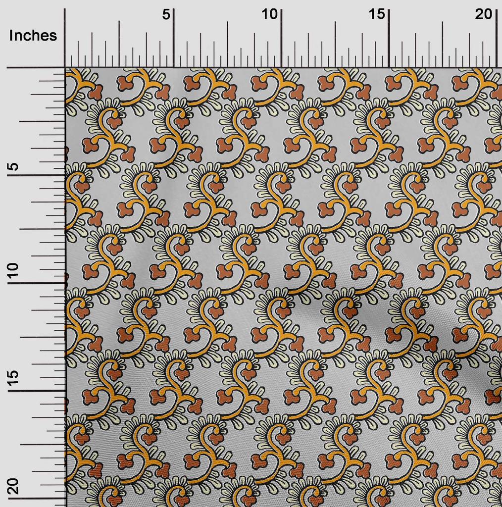 oneOone Cotton Flex Fabric Spiral & Floral Block Printed Craft Fabric BTY 40 Inch