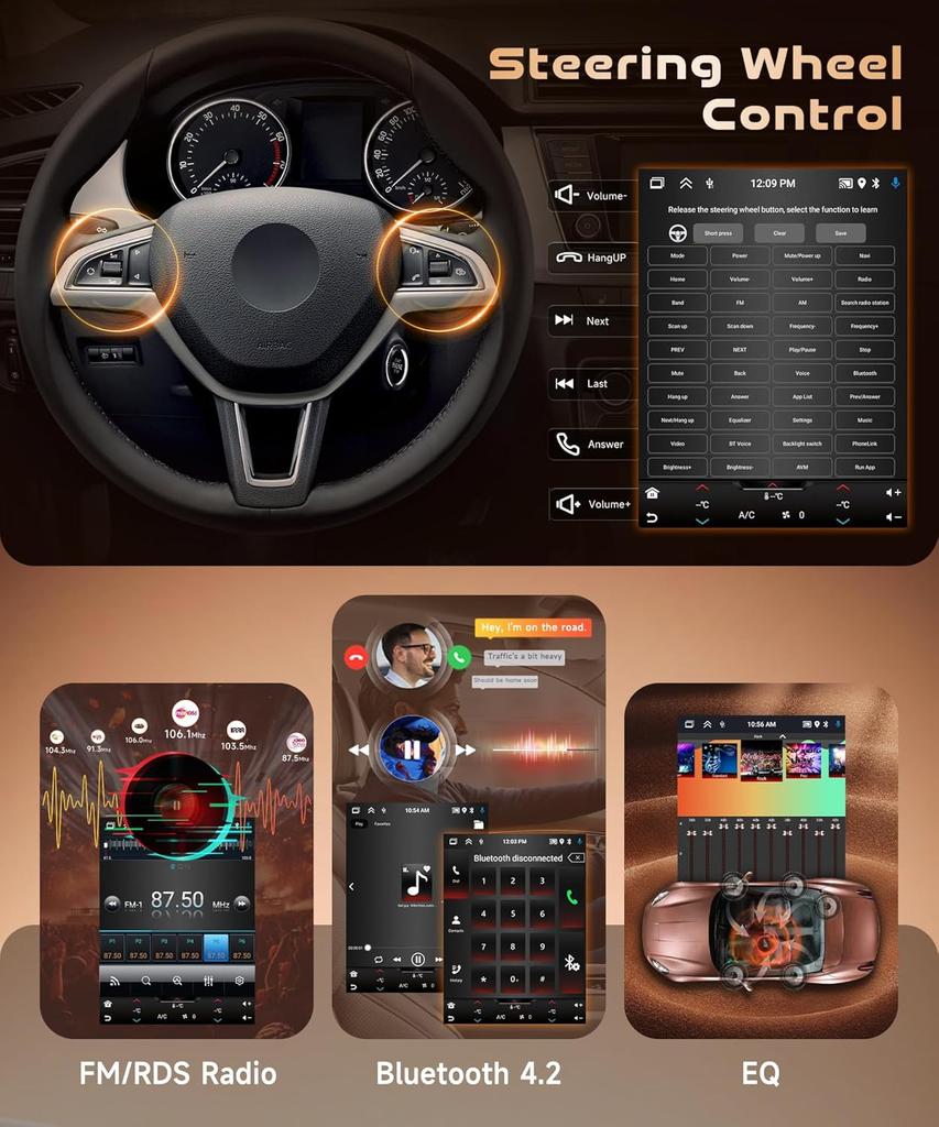 Android 15 Car Stereo for Chevy Cruze 2009-2014, 8Core 4G+64G, CarPlay, Android Auto, 9.7' IPS, GPS, Bluetooth 5.0, AHD Backup