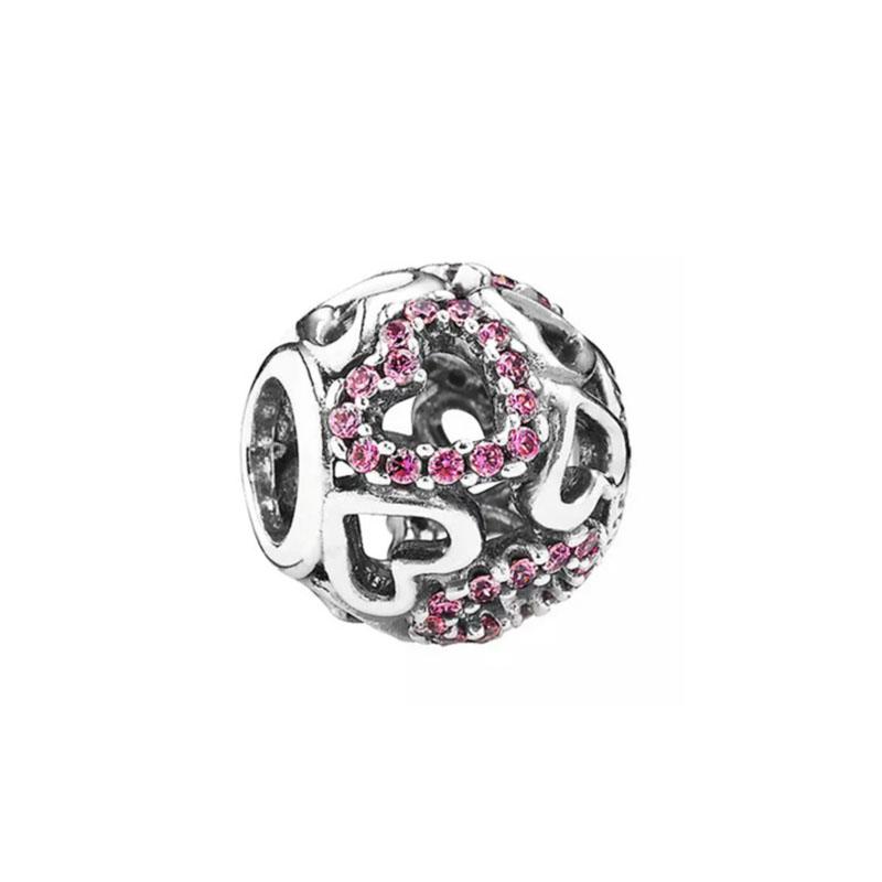 European New 925 Sterling Silver Pink Series Dog Paw Heart Enamel Fashion Beads Fit Original Bracelet For Women Jewelry Making