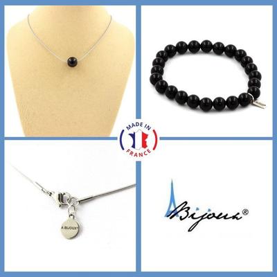 Stones and Minerals. Jewelry Set Bracelet Necklace 1 Black Agate Pearl 8 Mm. Chain In Customizable Size.