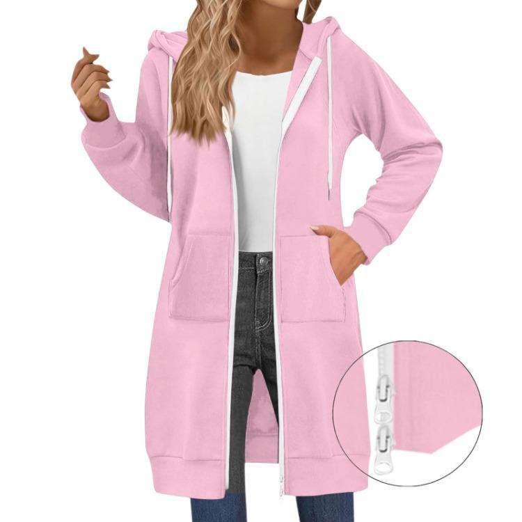 Lässige Hoodie-Jacke Damen Mode Raglanärmel Langarm Doppelreißverschluss