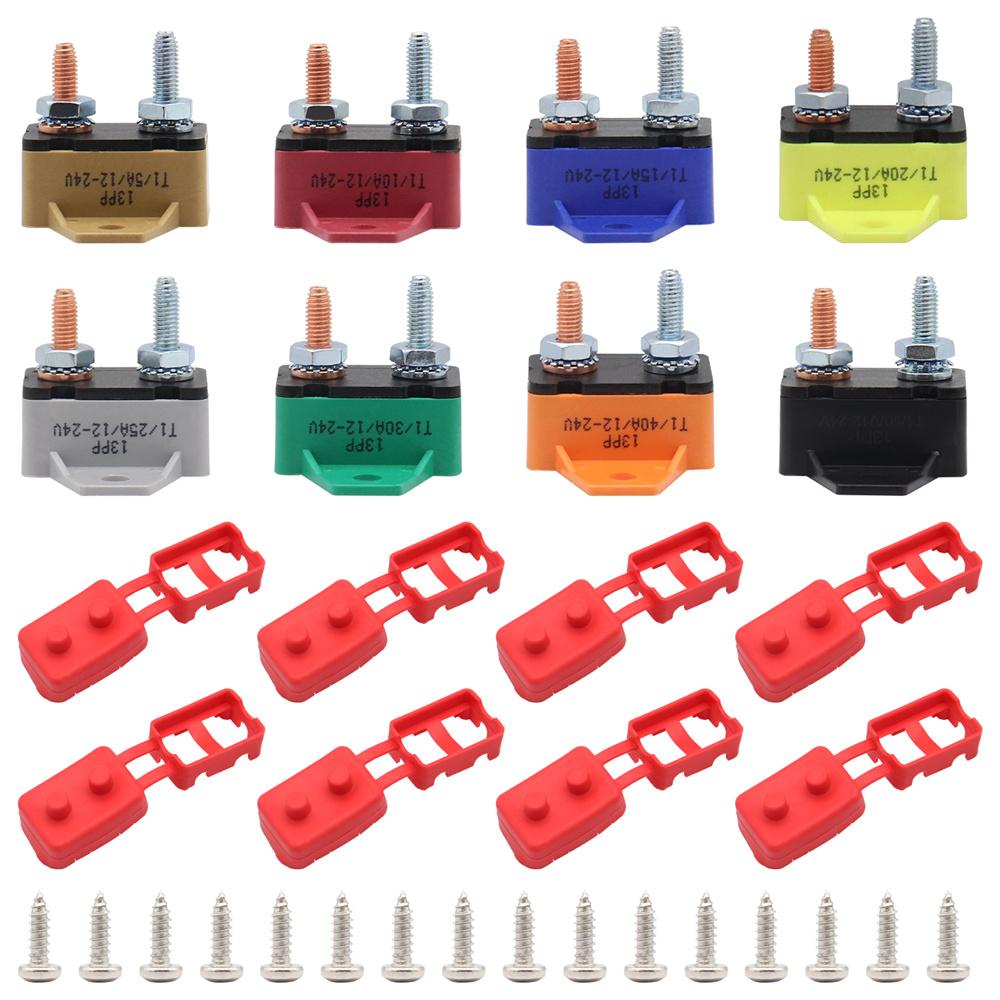 8pcs Auto Reset Circuit Breaker with Cover 12V - 24V 5A-50A For Car RV Marine Boat
