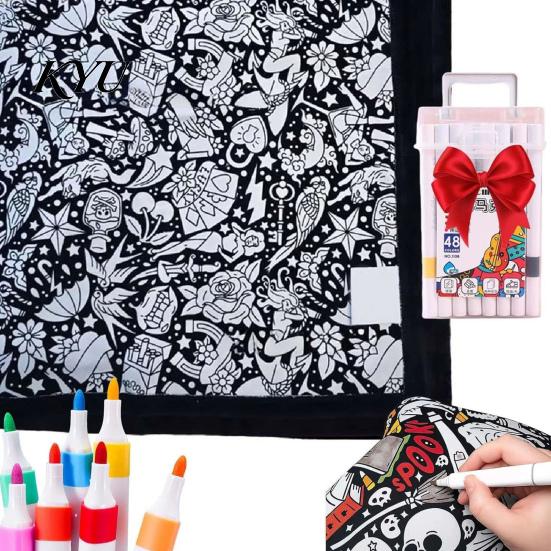Waschbare Filzstifte für Stoffkunst DIY Maldecke mit 24 Stiften, Gestalte deine eigene Decke, 150 x 59" DIY Partygeschenke Kinder 45" Weich Gemütlich