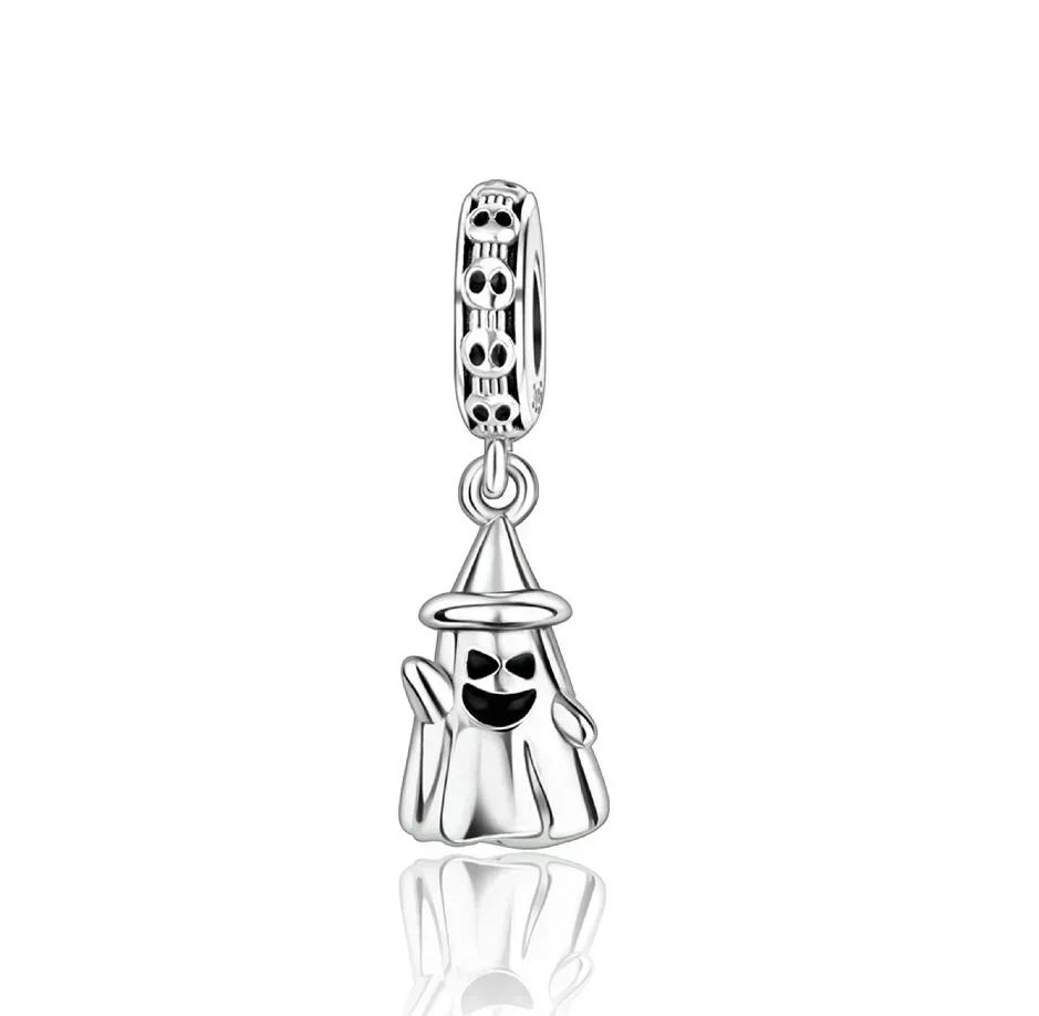 Halloween Copper Skull Charm Luminous Pumpkin Ghost Clown Bead Pendant Ring Necklace Bracelet Diy Jewelry Gift