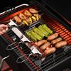 Reusable Grill Skewers 3-Prong BBQ Set Stainless Steel with Push Slider Meat And Vegetable Bar Dishwasher Safe Three-Prong Kabob Sticks for