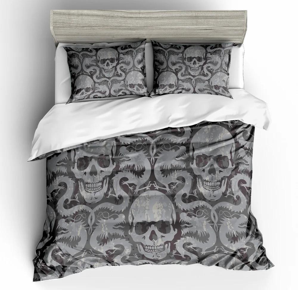 Luxury Bed Linens Set King Size All Hallows' Day Sugar Skull Duvet Sets Bedding Dekbedovertrek 240/220 Purple Pink Home Textile
