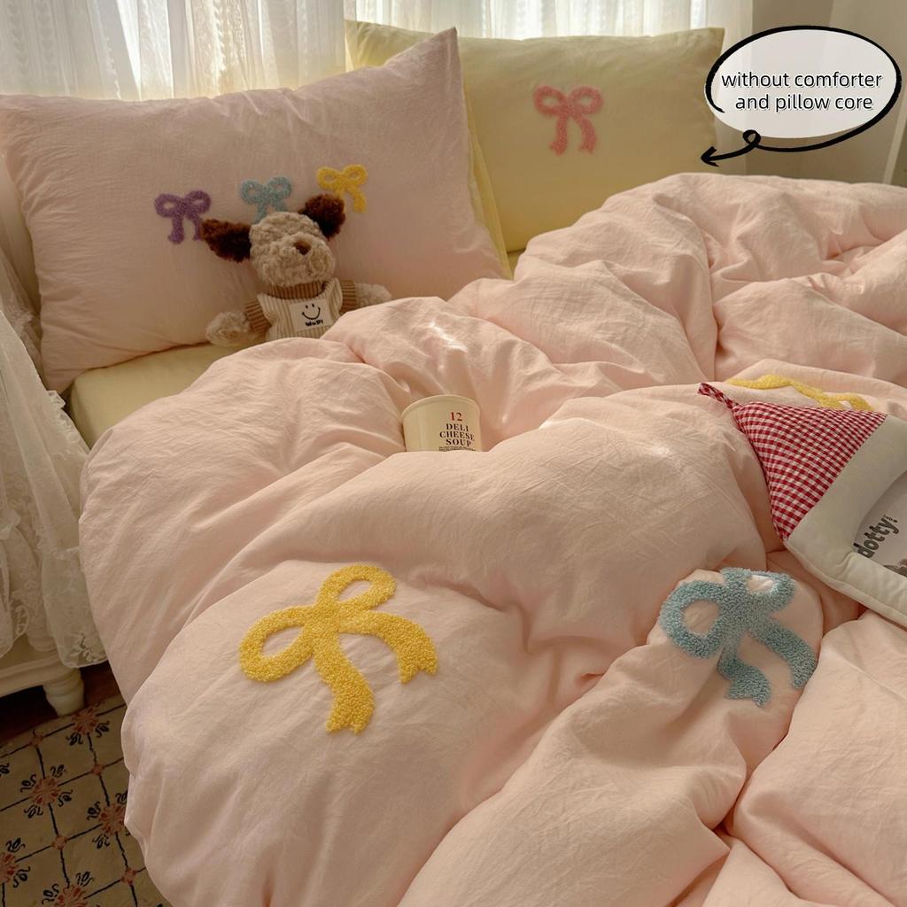 3 Piece Sheet Set Chut Bowknot Embroidery Duvet Cover Set Comfortable Bedding Set Bedspread for All Season