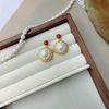Retro Hong Kong Style Niche Design Large Earrings Women'S Niche Design Sense Gold Linen Lace Inlaid Lapis Lazuli Versatile Earrings