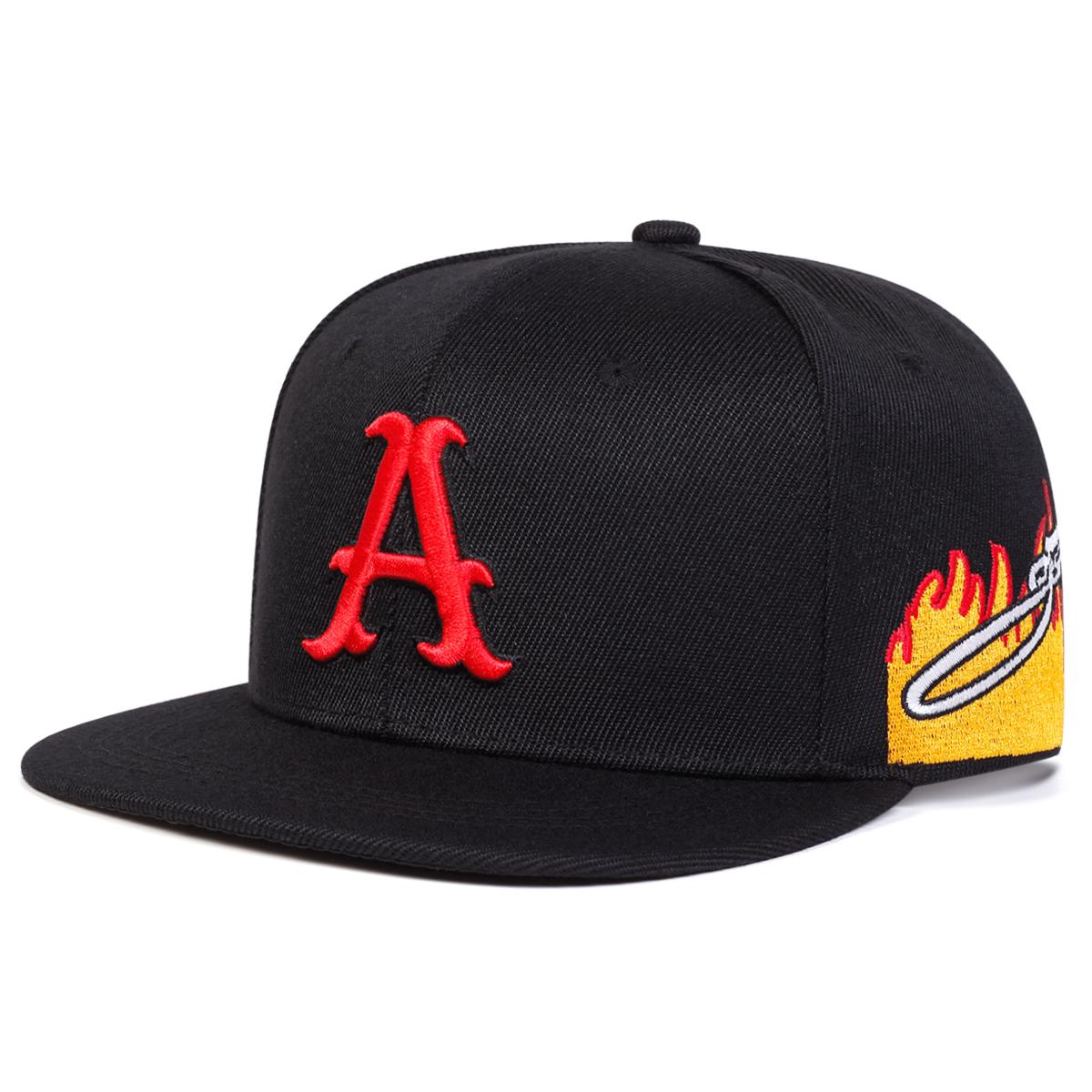 Unisex A-Buchstaben-Stickerei Seitenflamme Hip-Hop-Hüte Frühling Herbst Outdoor Verstellbar Lässig Baseballkappen Sonnenschutzmütze black