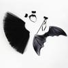4 Stück Mädchen Halloween Cosplay Kostüm Verkleidungskleid Schwarzer Netzrock mit Stirnband Fledermausflügelstab