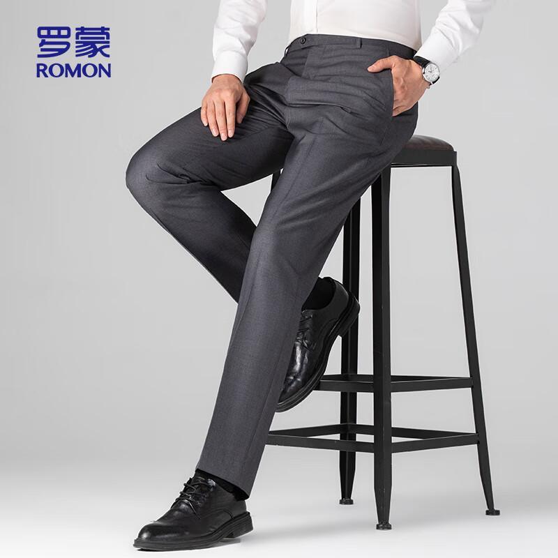 ROMON Men's Straight-Leg Stretch Business Casual Trousers XK668L