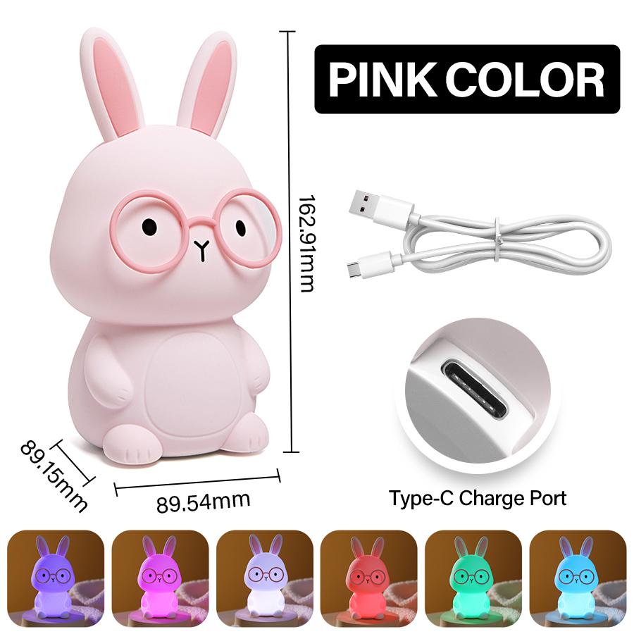 Warm Light Eye-care Funny Rabbit Night Light Touch to Light up Soft Silicone Can Be Pressed Cartoon Decorative Light Stress Reli