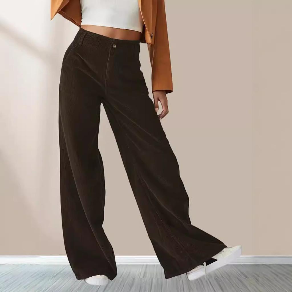 Slouchy High-waisted Casual Straight Pants for Women