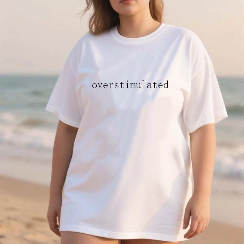 

Перестимулированная футболка с принтом букв больших размеров женская летняя повседневная простая модная с круглым вырезом и коротким рукавом топы одежда больших размеров 4XL белый