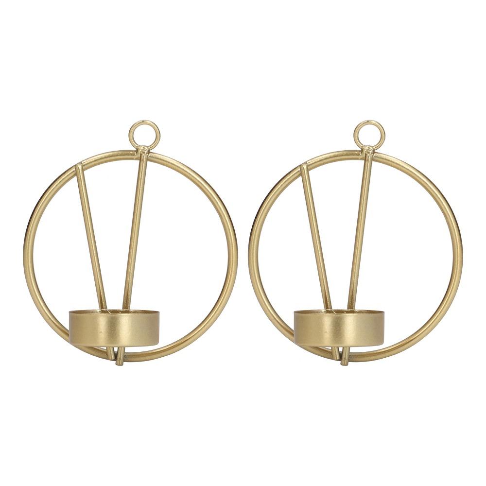 2pcs Wall Mounted Round Metal Candle Holder Golden Geometric Candle Sconce Bedroom Wall Decor