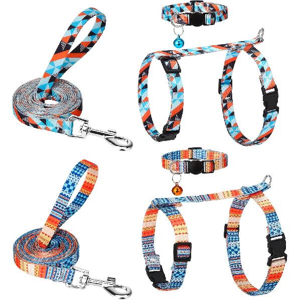 2 Pack Cat Harness and Leash Set, Escape Proof Adjustable Kitten Harness with Leash Collar Lightweight Soft and Comfortable for Small Medium Cats