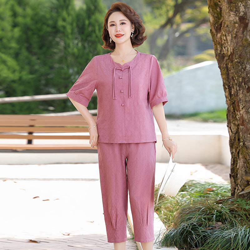 

Stylish Summer Two-Piece Set: Short Sleeve T-Shirt & Loose Fit Pants 4XL (135-145 jin) розовый
