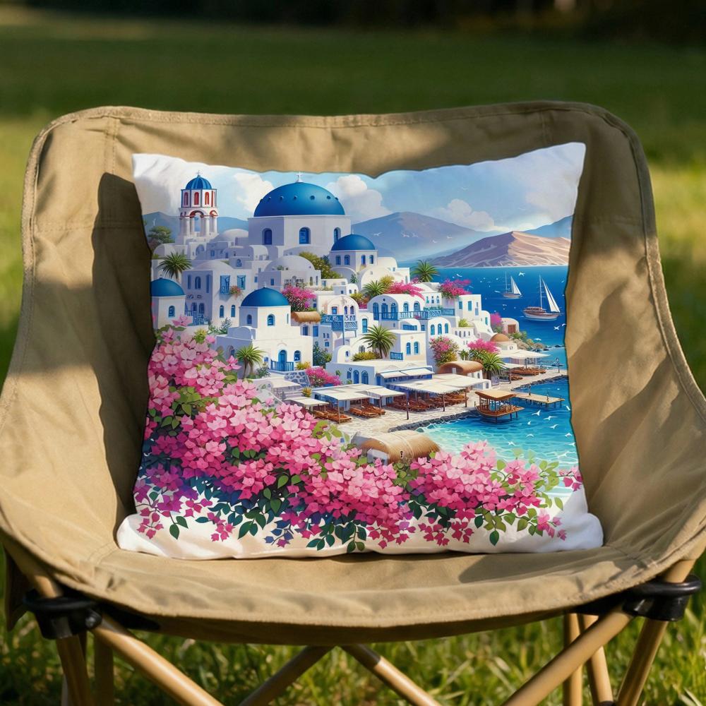 Santorini Landscape Cushion Cover Soft Reversible  Durable Pillow Cover  MultiScene Use for Home  Car Daily Comfort