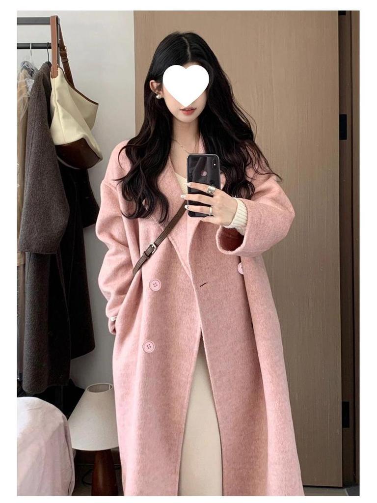 Oatmeal Woolen Coat - Women's Loose Mid-Length Korean Style Outerwear for Fall/Winter 2025