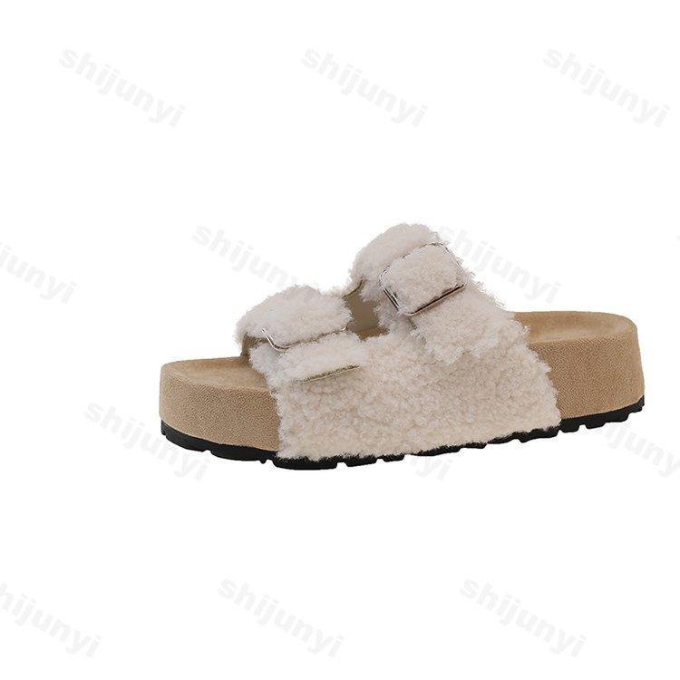 Fashion Fashion Casual Open Toes Casual Plush Slippers for Women 2025 Autumn New Thick Soled Comfortable Buckles Designed Chunky Sandals