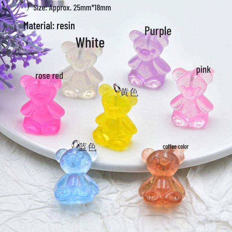 Candy Color Glitter Bear Resin Pendant Earring Keychain Jewelry DIY Accessories