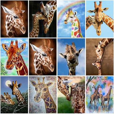 Kit Punto Croce Pittura Diamante 5D Fai da Te Mosaico Resina Tondo Pieno Animale Giraffa Ricamo Diamante Regalo Fatto a Mano Decorazione Casa